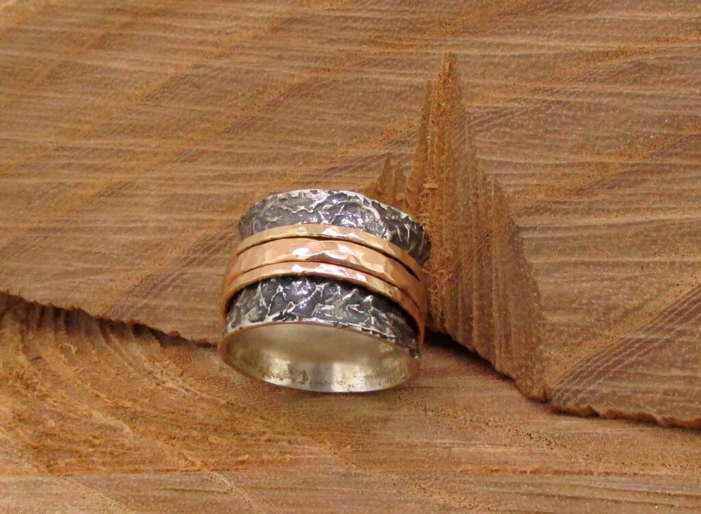 Silver & Gold Spinner Ring, Stacking Rings, Meditation Spinner Ring ...